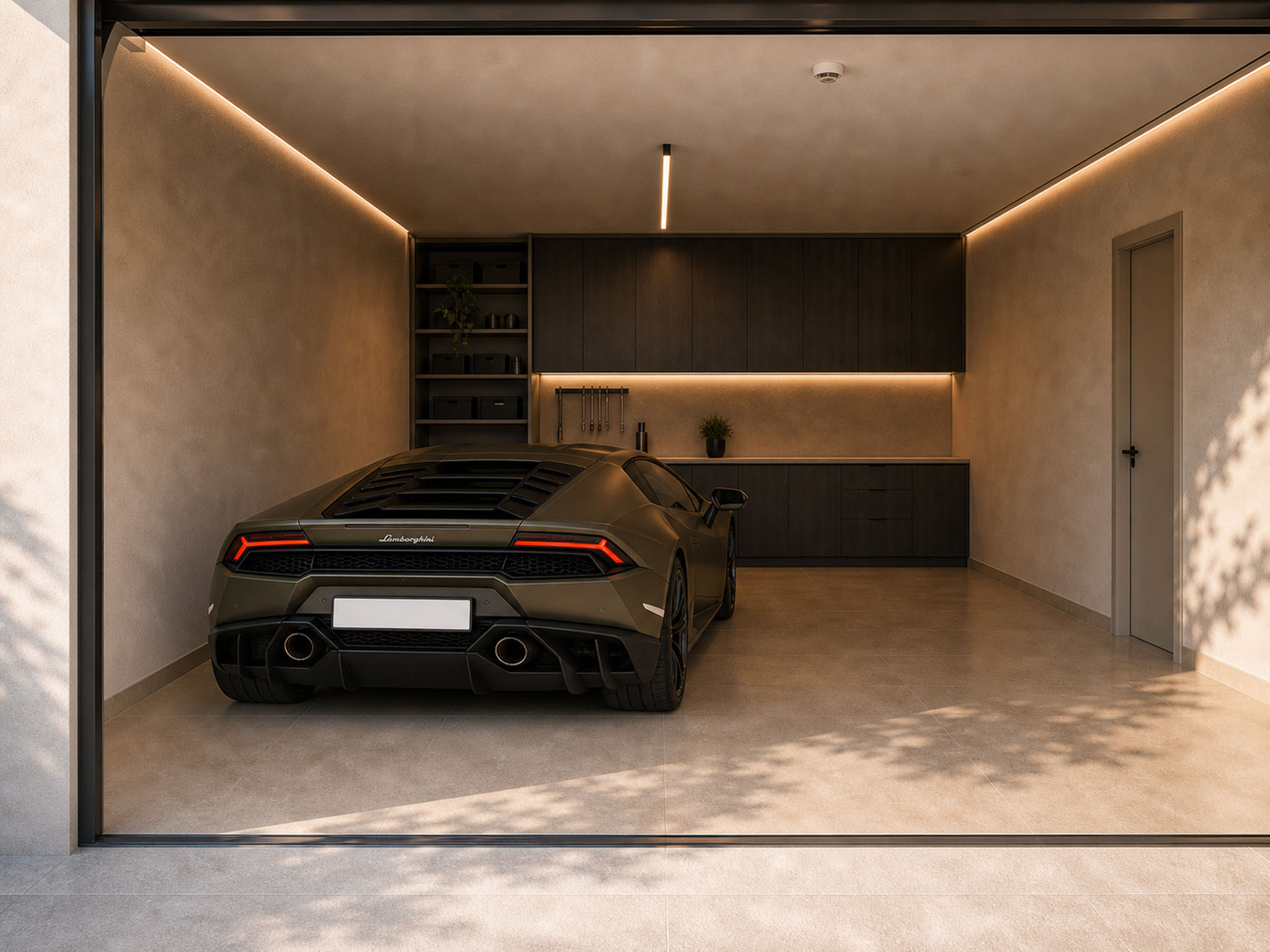Garage con dettaglio lifestyle, auto sportiva